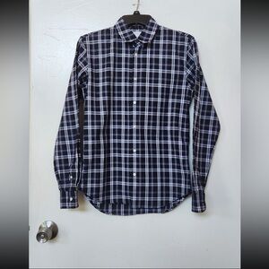 Sandro Paris men's navy/black plaid print 100% cotton shirt size XS